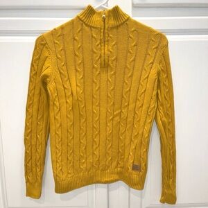Kid Nation Youth L 8-10 Sweater Goldenrod Cable Knit Pullover 1/4 Zip